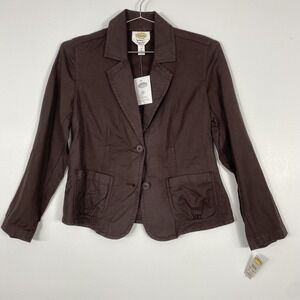 NWT Talbots Blazer Womens 10 Petite Brown Irish Linen Blend Herringbone Jacket